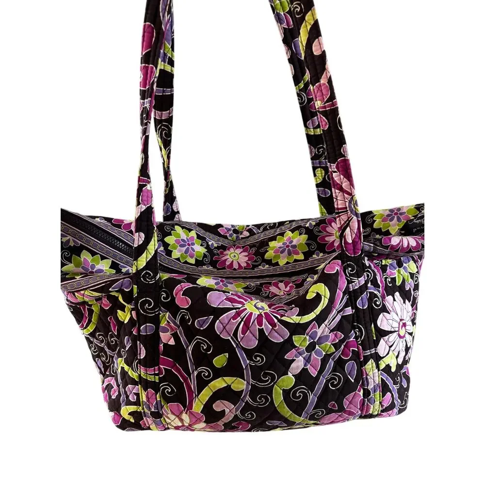 Vera Bradley quilted duffel bag green purple floral two handles weekender tote